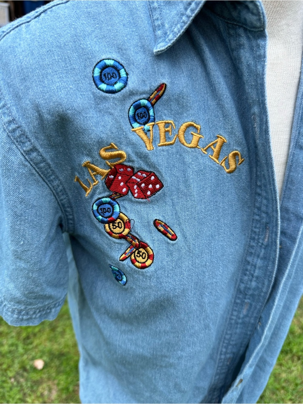 Vintage Las Vegas Embroidered Denim Button-Up Shirt | Size Small - Picture 3 of 5